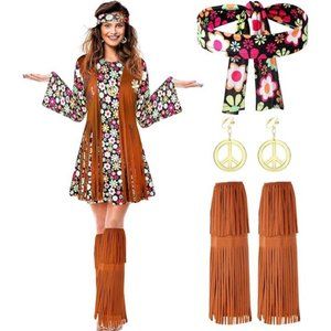 70s 60s Hippie CostumeSet 70s Outfits Accessories for Halloween WomenDisco Dress